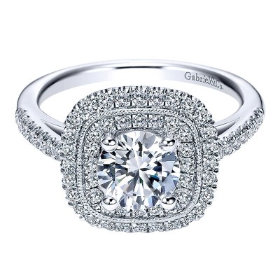 14K White Gold Diamond Double Halo 14K White Gold Engagement Ring ER8174W44Jj