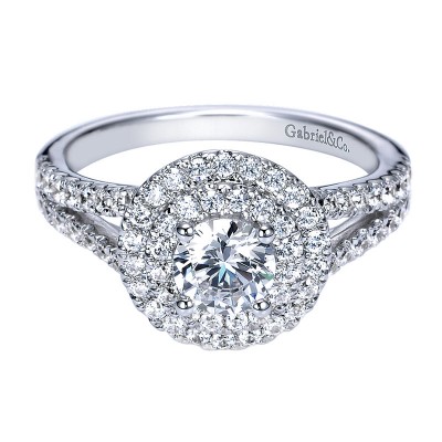 Engagement Ring 14k White Gold Diamond Double Halo