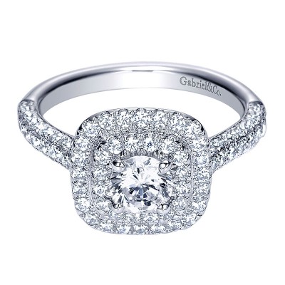 Engagement Ring 14k White Gold Diamond Double Halo
