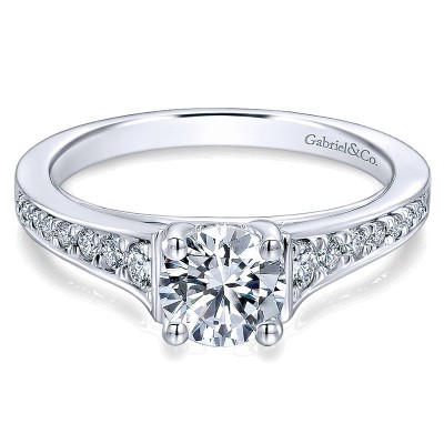 14K White Gold Diamond Four Prong Straight Channel 14K White Gold Engagement Ring ER12276R3W44Jj