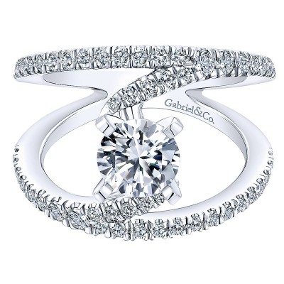 14K White Gold Diamond French Pave Split Shank Renewal 14K White Gold Engagement Ring ER12416R4W44Jj