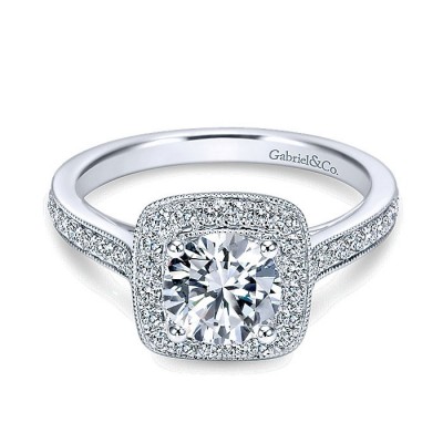 14K White Gold Diamond Halo Channel 14K White Gold Engagement Ring ER7525W44Jj