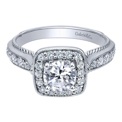 Engagement Ring 14k White Gold Diamond Halo