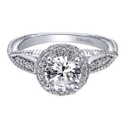 Engagement Ring 14k White Gold Diamond Halo