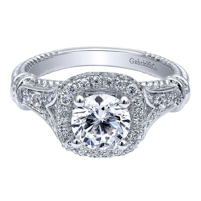 Engagement Ring 14k White Gold Diamond Halo