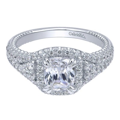 Engagement Ring 14k White Gold Diamond Halo