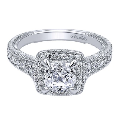 Engagement Ring 14k White Gold Diamond Halo