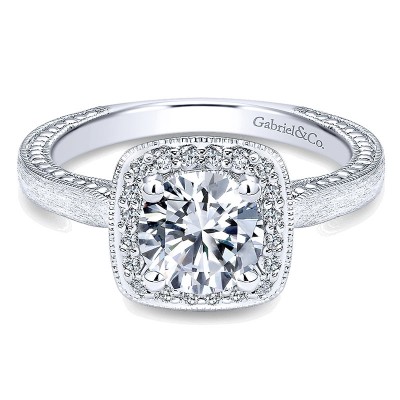 14K White Gold Diamond Halo 14K White Gold Engagement Ring ER10914W44Jj