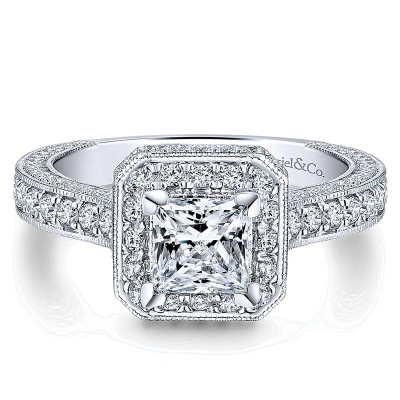 14K White Gold Diamond Halo 14K White Gold Engagement Ring ER12635S3W44Jj