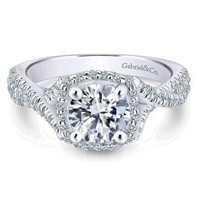 14K White Gold Diamond Halo 14K White Gold Engagement Ring ER12680R4W44Jj