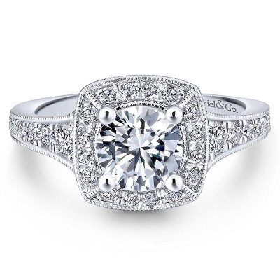 14K White Gold Diamond Halo 14K White Gold Engagement Ring ER12838R4W44Jj