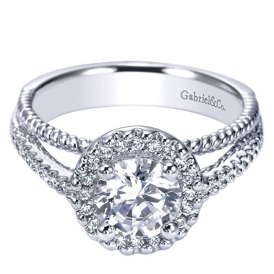 Engagement Ring 14k White Gold Diamond Halo
