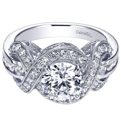 Engagement Ring 14k White Gold Diamond Halo