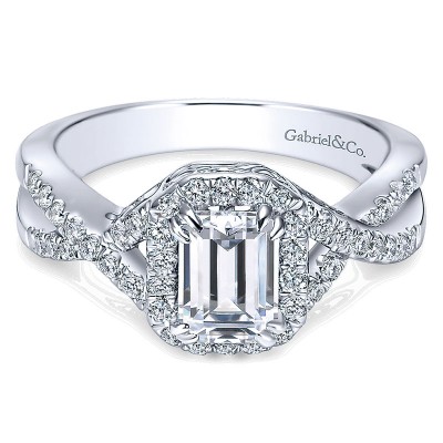 Engagement Ring 14k White Gold Diamond Halo