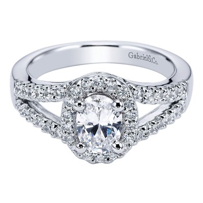 Engagement Ring 14k White Gold Diamond Halo