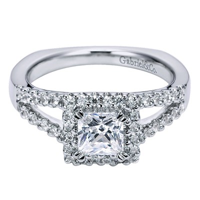 Engagement Ring 14k White Gold Diamond Halo