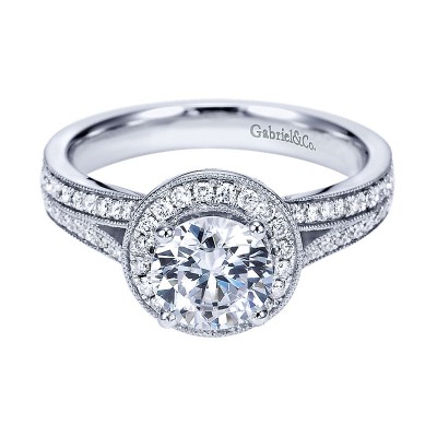 Engagement Ring 14k White Gold Diamond Halo