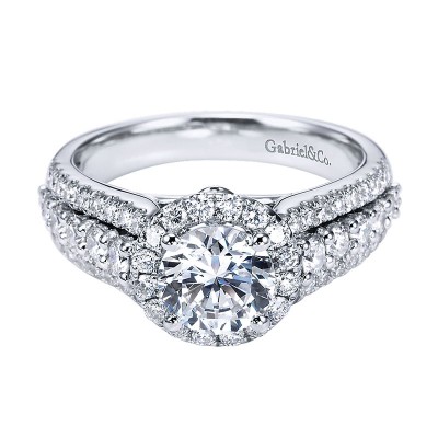 Engagement Ring 14k White Gold Diamond Halo