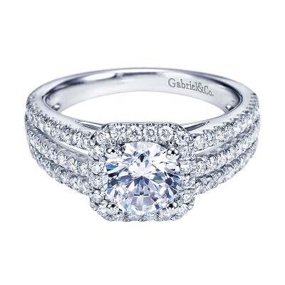 Engagement Ring 14k White Gold Diamond Halo