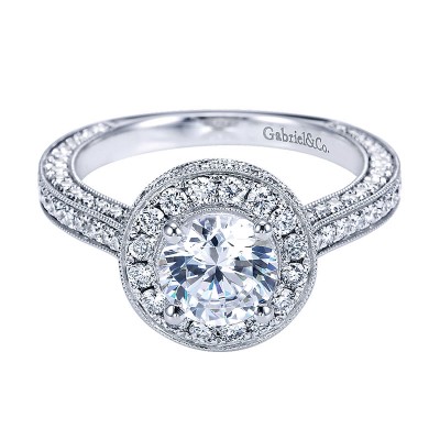Engagement Ring 14k White Gold Diamond Halo