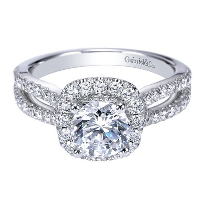 Engagement Ring 14k White Gold Diamond Halo