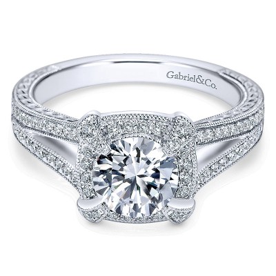 14K White Gold Diamond Halo 14K White Gold Engagement Ring ER7493W44Jj