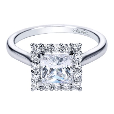 Engagement Ring 14k White Gold Diamond Halo