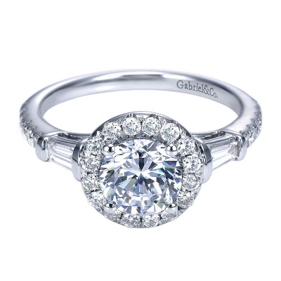 Engagement Ring 14k White Gold Diamond Halo