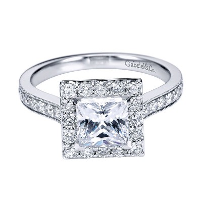 Engagement Ring 14k White Gold Diamond Halo
