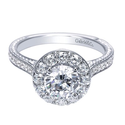 Engagement Ring 14k White Gold Diamond Halo