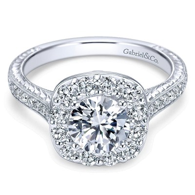 14K White Gold Diamond Halo 14K White Gold Engagement Ring ER7505W44Jj