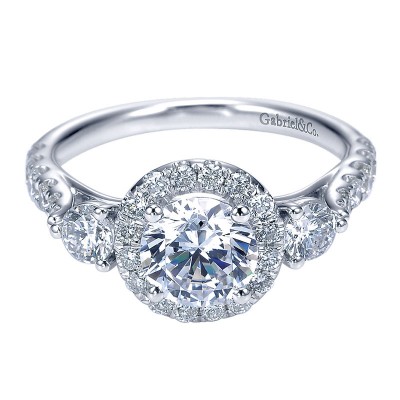 Engagement Ring 14k White Gold Diamond Halo