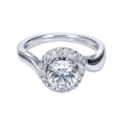 14K White Gold Diamond Halo 14K White Gold Engagement Ring ER7714W44Jj