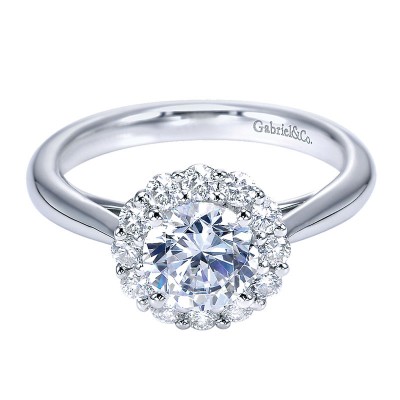 Engagement Ring 14k White Gold Diamond Halo