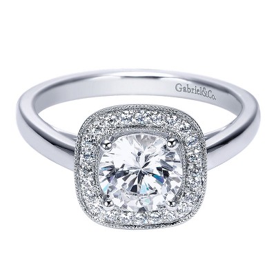 Engagement Ring 14k White Gold Diamond Halo