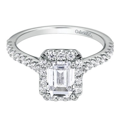 Engagement Ring 14k White Gold Diamond Halo