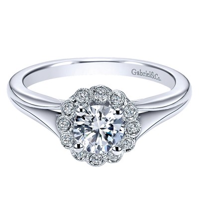 Engagement Ring 14k White Gold Diamond Halo