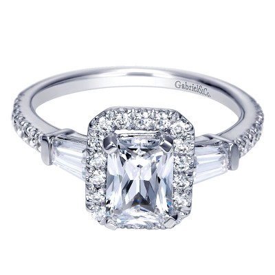 Engagement Ring 14k White Gold Diamond Halo