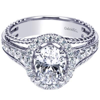 14K White Gold Diamond Halo 14K White Gold Engagement Ring ER8807W44Jj