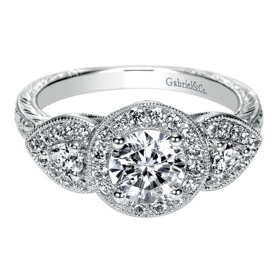 Engagement Ring 14k White Gold Diamond Halo