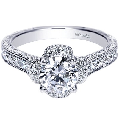Engagement Ring 14k White Gold Diamond Halo