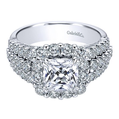 Engagement Ring 14k White Gold Diamond Halo