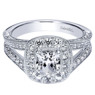 Engagement Ring 14k White Gold Diamond Halo
