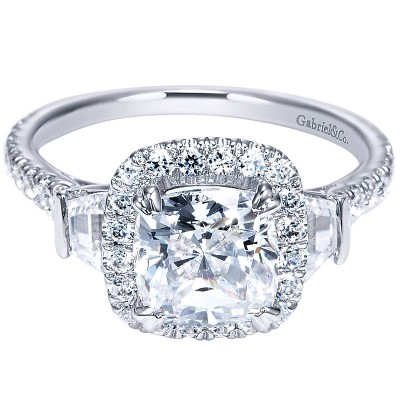 Engagement Ring 14k White Gold Diamond Halo