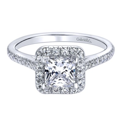 Engagement Ring 14k White Gold Diamond Halo