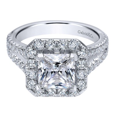 Engagement Ring 14k White Gold Diamond Halo