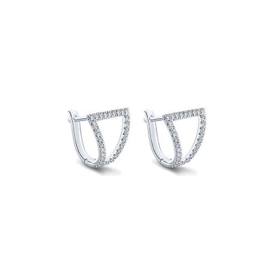 14k White Gold Diamond Huggie Earrings