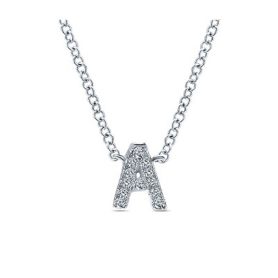 14k White Gold Diamond Initial A Pave Necklace