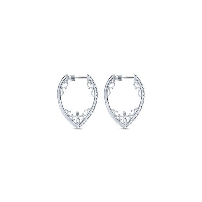14k White Gold Diamond Intricate Hoop Earrings