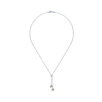14k White Gold Diamond Pearl Lariat Necklace